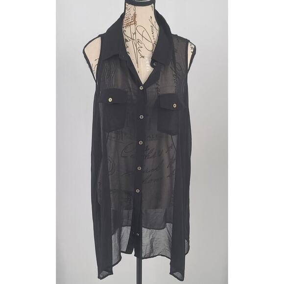 BCBG ladies sheer tunic black Size XL Swim cover up dress Matrix Minimalist Goth - Picture 1 of 8